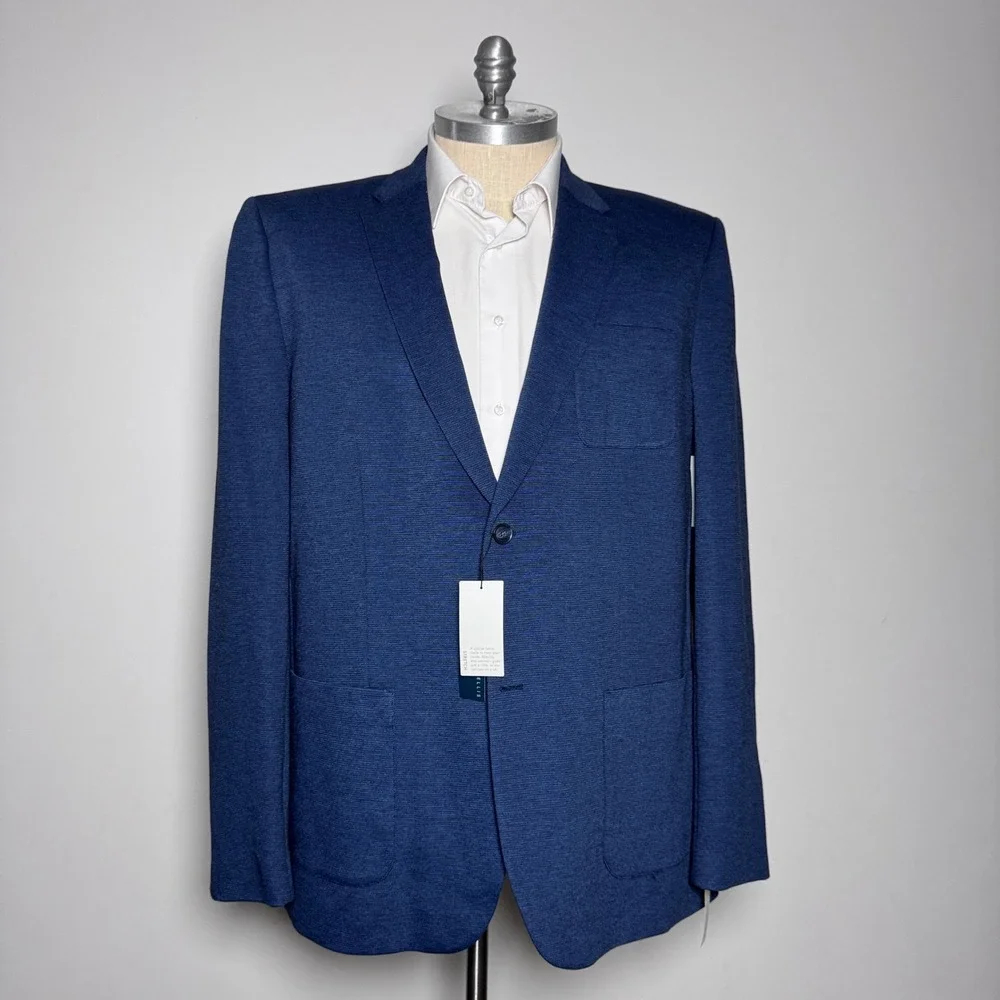 Perry Ellis Blazer Mens 4XLT Blue Textured Slim Fit Stretch Sport Coat